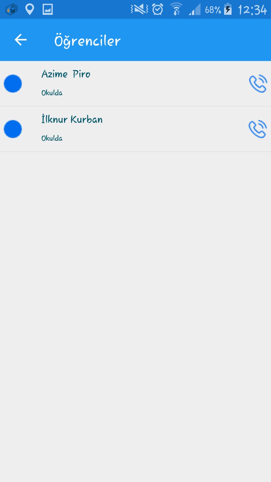 Sınıf Öğrenci Listesi Ekranı